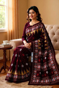 OT ODISHA THREADS Printed Sambalpuri Pure Cotton Saree