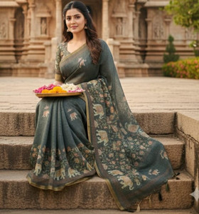 Parbati fashion Printed Jamdani Cotton Silk Saree