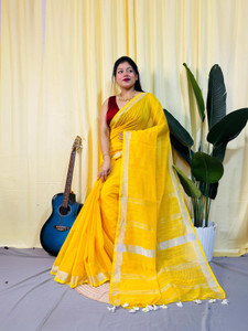 Mondal saree center Striped Jamdani Cotton Silk Saree