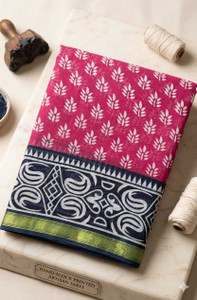 MA ROKKHA KALI Printed Hand Batik Cotton Blend Saree