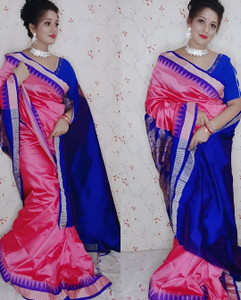 Sijileen Temple Border, Solid/Plain Sambalpuri Silk Blend Saree