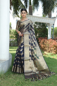 INDI FASHION Self Design Banarasi Organza, Cotton Silk Saree
