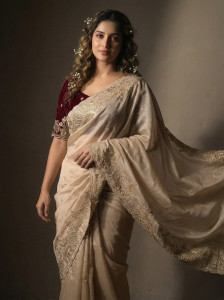 AMIYASILKMILLS Embroidered Bollywood Chiffon Saree