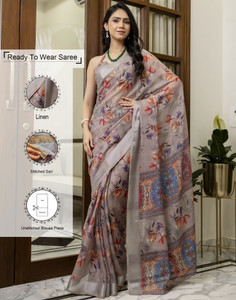 Samah Floral Print, Printed, Embellished Daily Wear Linen Saree