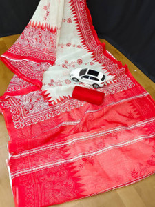 ASHTA Floral Print Kanjivaram Linen Saree