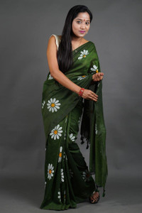 BINABLISS Striped Jamdani Cotton Blend Saree
