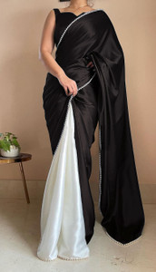 BRAHMSHAKTI Solid/Plain Bollywood Satin, Pure Silk Saree