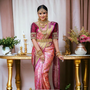 V And V Shop Woven, Animal Print, Embroidered, Floral Print, Hand Painted, Printed, Solid/Plain, Applique Kanjivaram Jacquard, Pure Silk Saree
