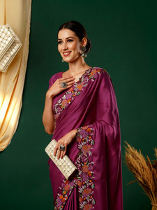 Samah Embroidered, Dyed Bollywood Satin Saree