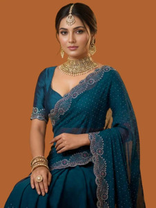 SHYAM TEX Solid/Plain, Embellished, Self Design Daily Wear Georgette, Silk Blend Saree