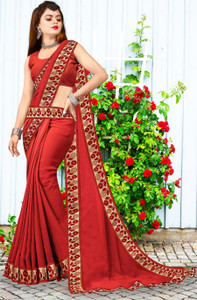 Suvali Fashion Solid/Plain Banarasi Lycra Blend, Chiffon Saree