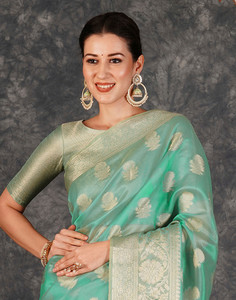 Satrani Woven, Embellished, Self Design Bollywood Silk Blend, Jacquard Saree