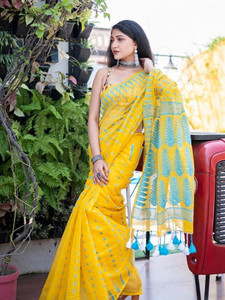 RUPANJALI Printed Jamdani Cotton Blend, Pure Cotton Saree