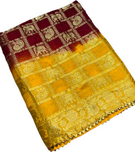 MINE CHOICE Checkered Bandhani Art Silk Saree
