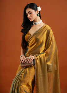 LOROFY Embellished Bollywood Tissue, Silk Blend Saree