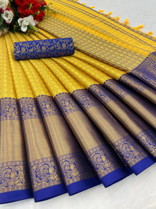 KanjiQueen Woven Narayanpet Pure Silk, Cotton Silk Saree