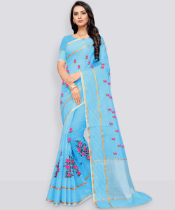 Endues Embroidered, Solid/Plain Kota Doria Net, Supernet Saree