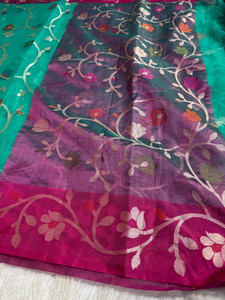 SimnaFabrics Woven, Printed Jamdani Muslin Saree