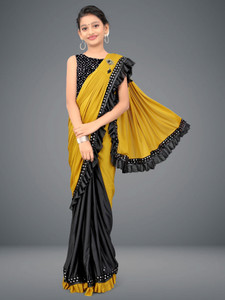 Dream Clouds Embellished, Solid/Plain Bollywood Lycra Blend Saree