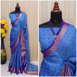 Wamsi Printed, Digital Print, Temple Border, Embroidered, Embellished, Woven, Applique, Checkered Kanjivaram Jacquard, Cotton Silk Saree