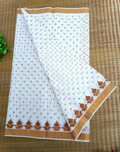 maa textile Self Design Handloom Cotton Blend Saree