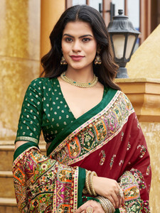 Tasrika Red Patola Tussar Silk Saree - Image 6