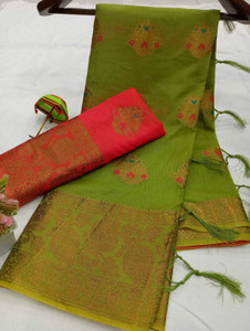 VAKHARIYAFAB Woven Kanjivaram Cotton Silk, Art Silk Saree