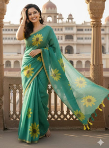 TEN R Printed Bollywood Georgette, Pure Silk Saree
