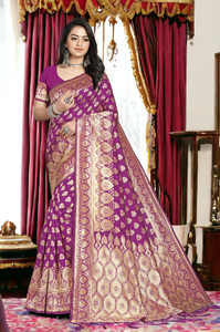 ALMEDA Woven Kanjivaram Silk Blend, Jacquard Saree