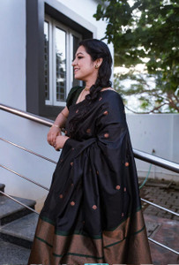 THESIYA FAB Self Design, Paisley, Ombre, Temple Border, Striped, Floral Print, Polka Print, Solid/Plain Bollywood Jacquard, Art Silk Saree