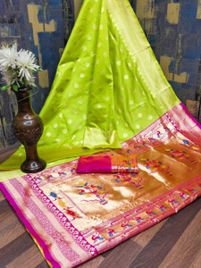 signagraph Woven, Animal Print Paithani Pure Silk Saree