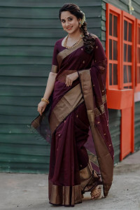 WOMENELEGENCE Woven Banarasi Cotton Silk Saree