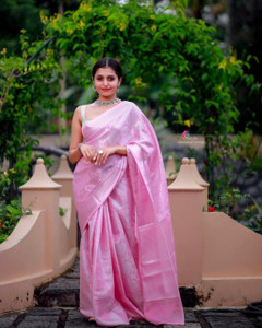 LIMVRUX Woven, Animal Print, Embroidered, Floral Print, Hand Painted, Printed, Solid/Plain, Applique Kanjivaram Jacquard, Pure Silk Saree