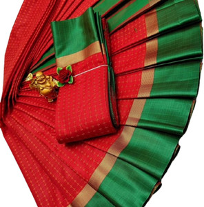 VJ FASHION Checkered Banarasi Cotton Blend Saree