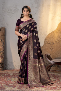 Aai Shree Khodiyar Art Paisley, Floral Print, Embellished Banarasi Satin, Pure Silk Saree