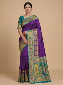 Tasrika Woven Banarasi Semi-Pashmina, Silk Blend Saree