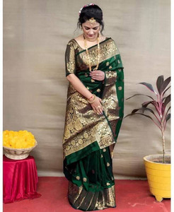 HB VENTURE Temple Border Banarasi Pure Silk Saree