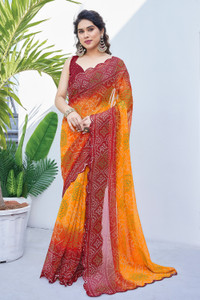 MIRCHI FASHION Printed Bandhani Georgette Saree