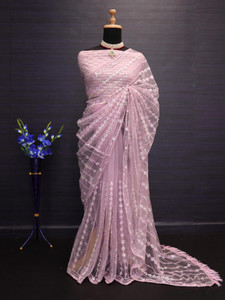 PRATYAMFASHION Embellished, Embroidered, Geometric Print, Floral Print Bollywood Net Saree