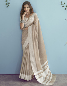 Satrani Woven, Self Design, Embellished Handloom Pure Cotton Saree