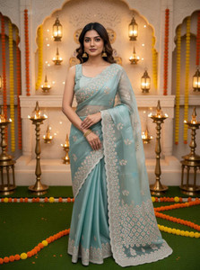 Sariya Embroidered Bollywood Organza, Chiffon Saree
