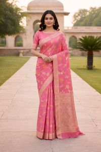 Fabbarries Woven, Floral Print, Self Design Banarasi Silk Blend Saree