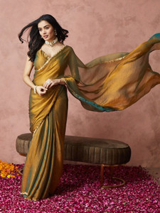 Vraggi Embroidered, Solid/Plain Bollywood Chiffon, Pure Silk Saree