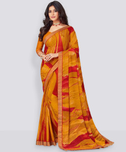 Samah Geometric Print, Printed, Embellished Bollywood Georgette, Chiffon Saree