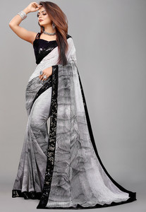 RUKHA FAB Printed, Self Design, Hand Painted, Ombre, Embellished, Floral Print, Solid/Plain Daily Wear Georgette, Chiffon Saree