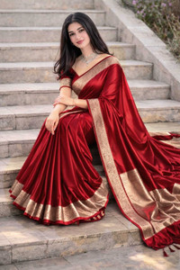 Tilfelle Woven, Solid/Plain, Self Design Banarasi Satin Saree