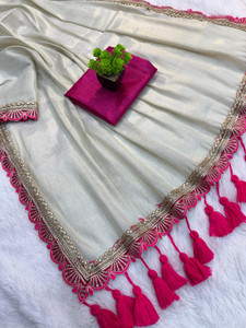Sareezaa Solid/Plain Bollywood Tissue, Silk Blend Saree