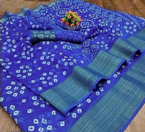 METHRIN CREATION Polka Print Bandhani Cotton Blend Saree