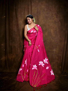 DipDiya Hand Painted Handloom Cotton Blend Saree