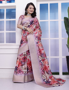 sadika Floral Print Bollywood Dupion Silk Saree